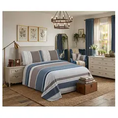 ALMA & DECO - Juego De Sábanas Polar Estampada 2 Plazas Urban Gray And Blue Premium
