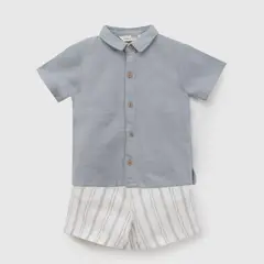 COLLOKY - Conjunto Niño Algodón Camisa Short Celeste