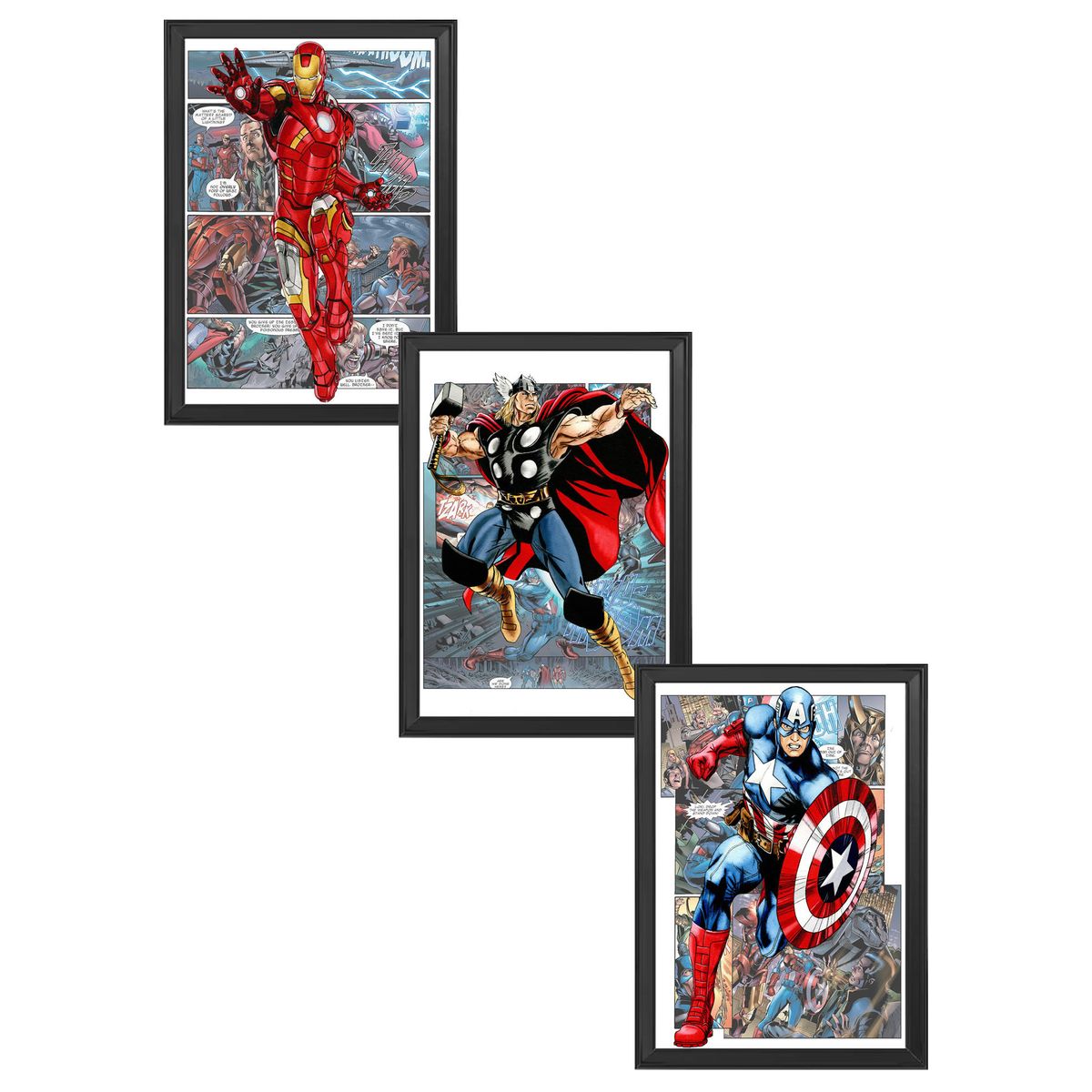 DECORACION CREATIVA - Set de Cuadros Infantiles Heroes X3 Black