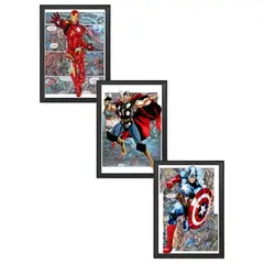 DECORACION CREATIVA - Set de Cuadros Infantiles Heroes X3 Black