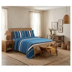 ALMA & DECO - Juego De Sábanas Polar Estampada 2 Plazas Urban Blue Premium