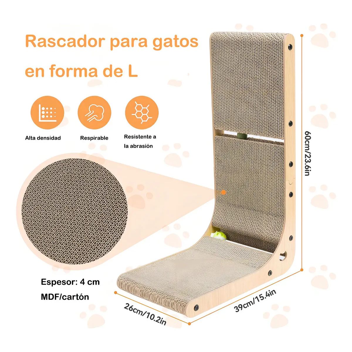 GENERICO - Rascador Para Gatos , En Forma de L, Rascador Vertical Para Gatos Montado
