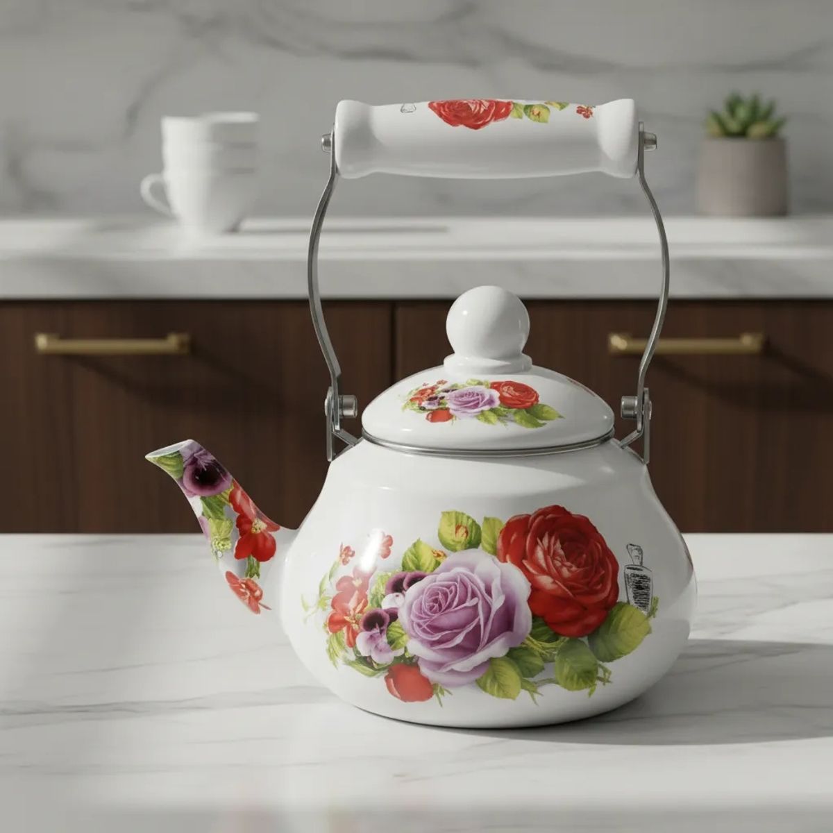 GENERICO - TETERA 1.5 L DE ACERO ENLOZADA ESMALTADA HERVIDOR DE TE, CAFE AGUA FLOR BINTAGE