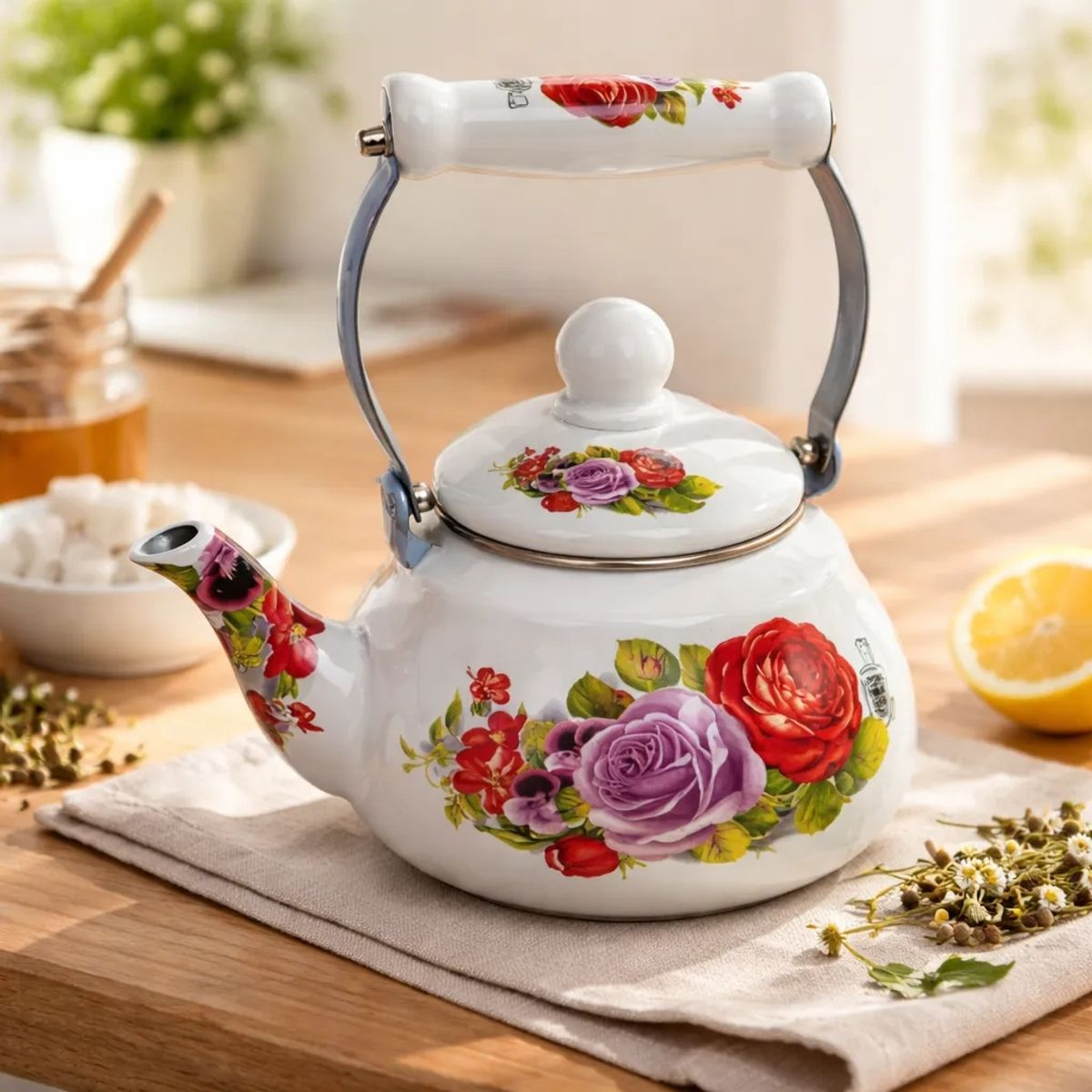 GENERICO - TETERA 1.5 L DE ACERO ENLOZADA ESMALTADA HERVIDOR DE TE, CAFE AGUA FLOR BINTAGE