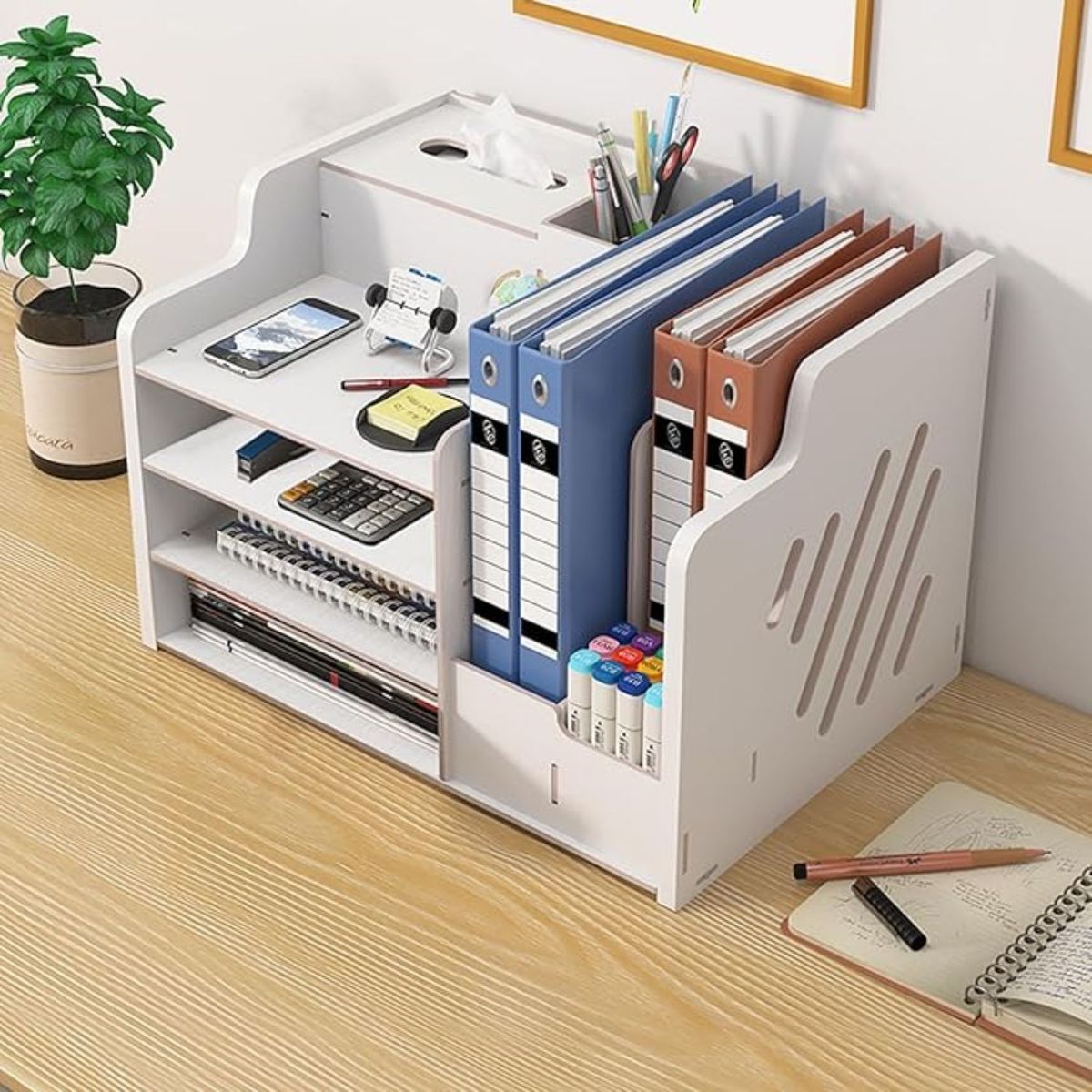 GENERICO - Organizador Libro Carpetas Madera Oficina Con Porta Lápiz