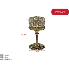 GENERICO - Candelero (COPA DORADA DE ESTILO NÓRDICO CON CRISTALES DECORATIVOS - 13 cm x 35 cm) 40522