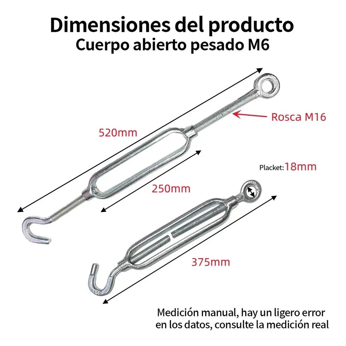 KUANGYE - 3 Pcs Gancho De Tensor De Alambre 16mm Galvanizado Piola Acero