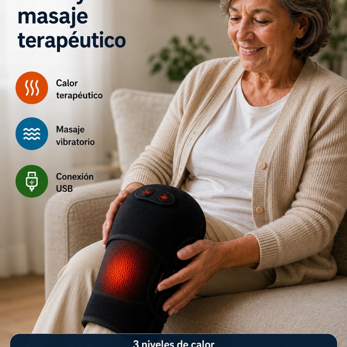 MOVI - Rodillera Térmica 2 En 1 Con Calor Y Masaje Vibratorio Recargable