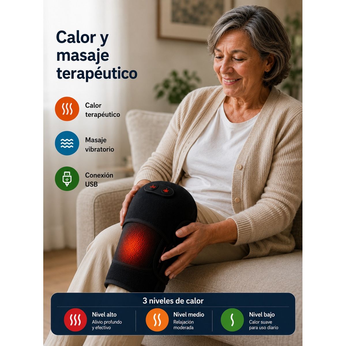 MOVI - Rodillera Térmica 2 En 1 Con Calor Y Masaje Vibratorio Recargable