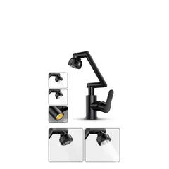 GENERICO - Grifo Flexible Giratorio Multifunción Negro para Cocina