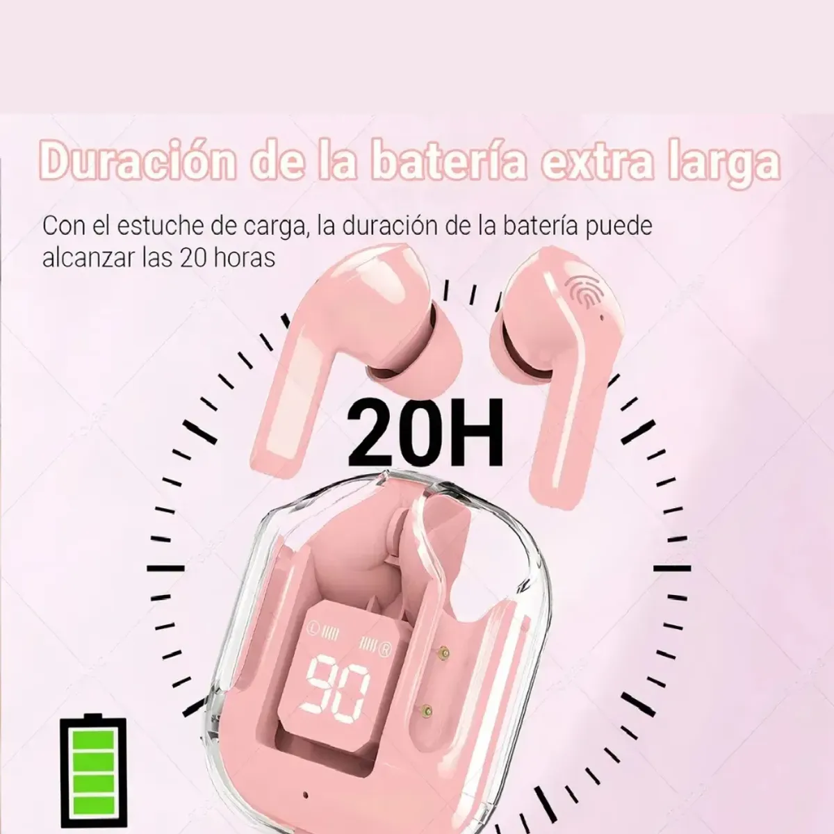 GENERICO - Audífonos Inalámbricos Ultrapods Max Bluetooth 5.3 Rosa Con Estuche Transparente Y Pantalla Led