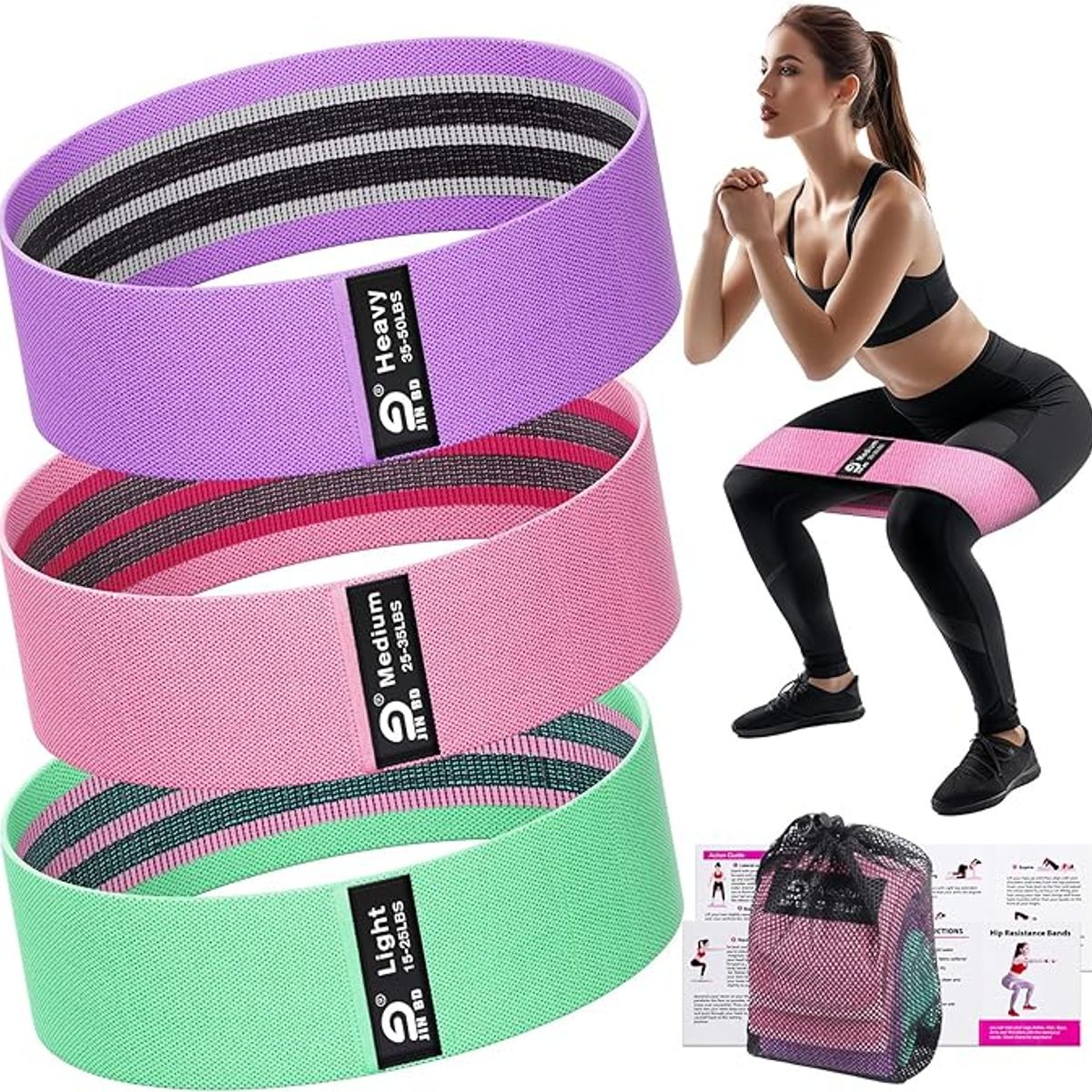 MOVI - Bandas de Elasticas para piernas y glúteos, tela antideslizante, 3 niveles