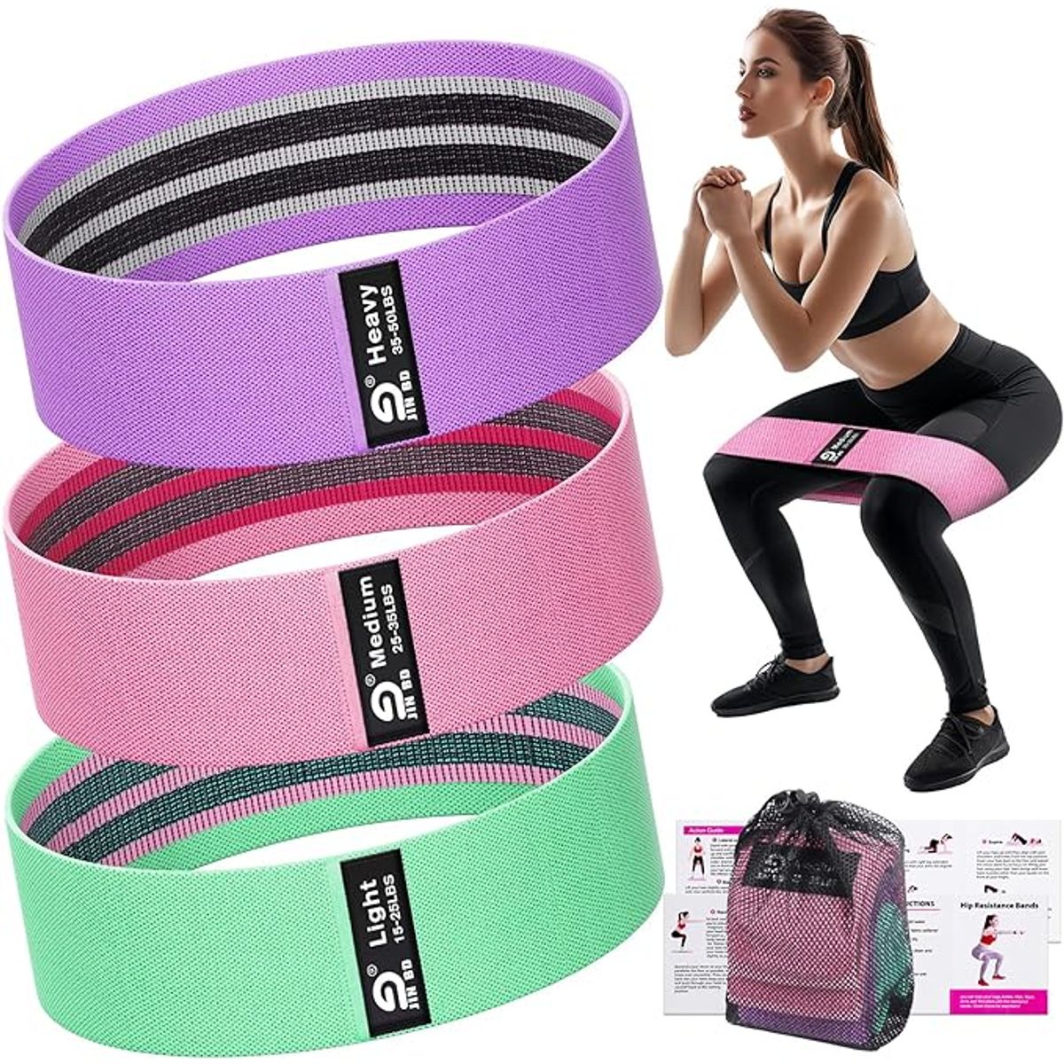 MOVI - Bandas de Elasticas para piernas y glúteos, tela antideslizante, 3 niveles