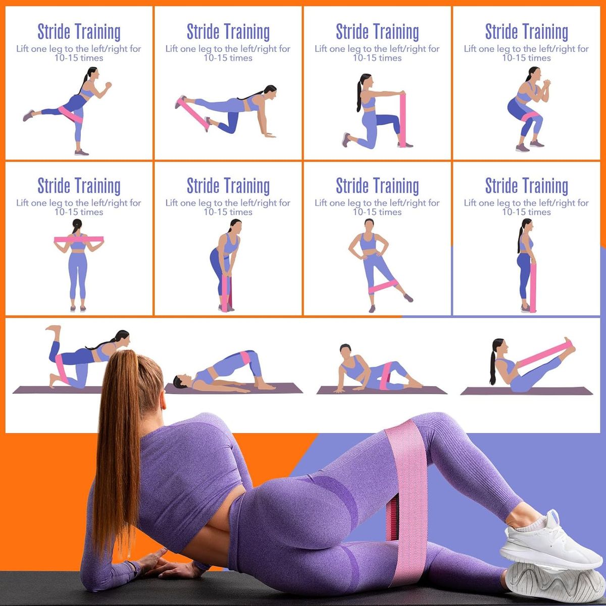 MOVI - Bandas de Elasticas para piernas y glúteos, tela antideslizante, 3 niveles