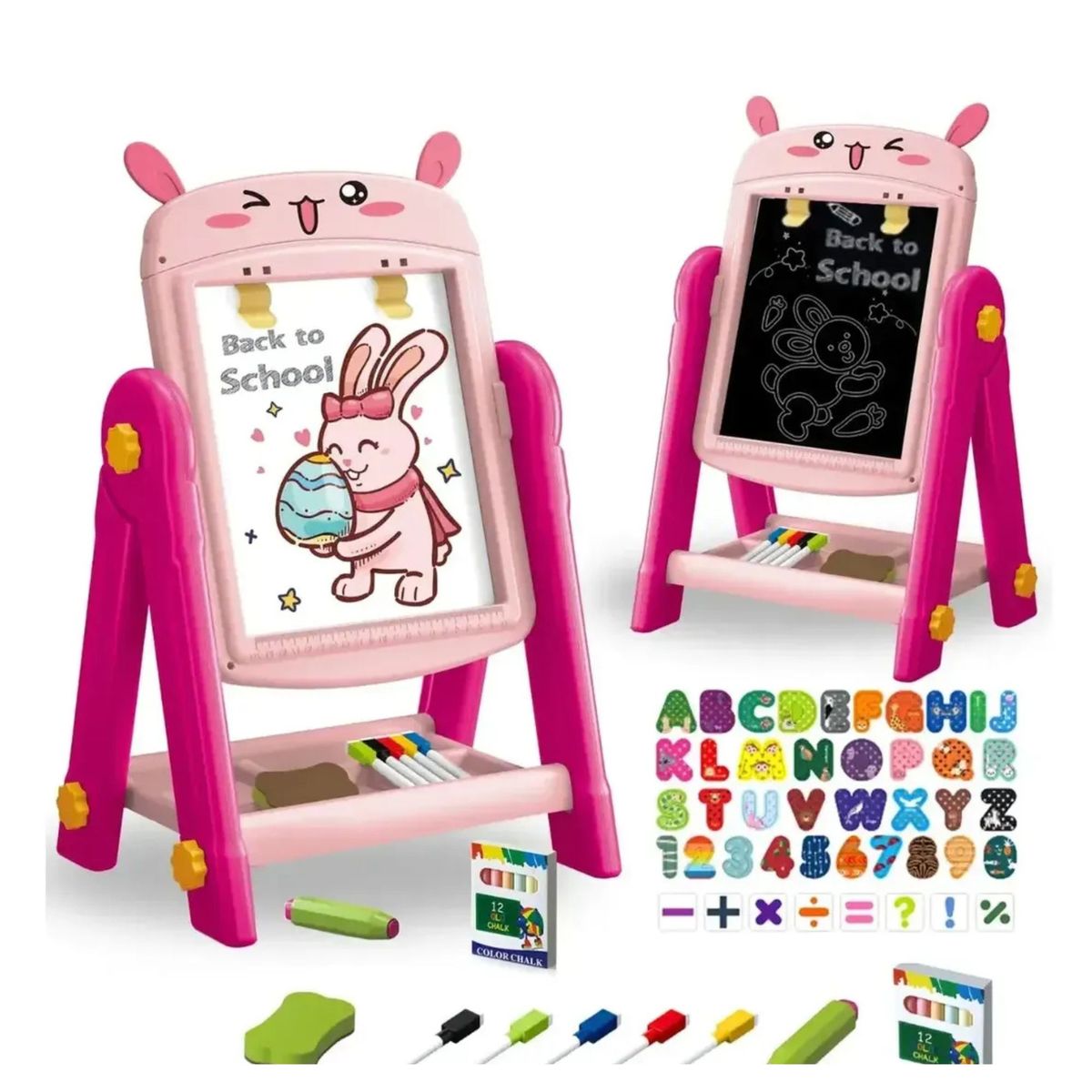 GENERICO - Pizarra Magnética Doble Infantil Diseño Conejo Rosa