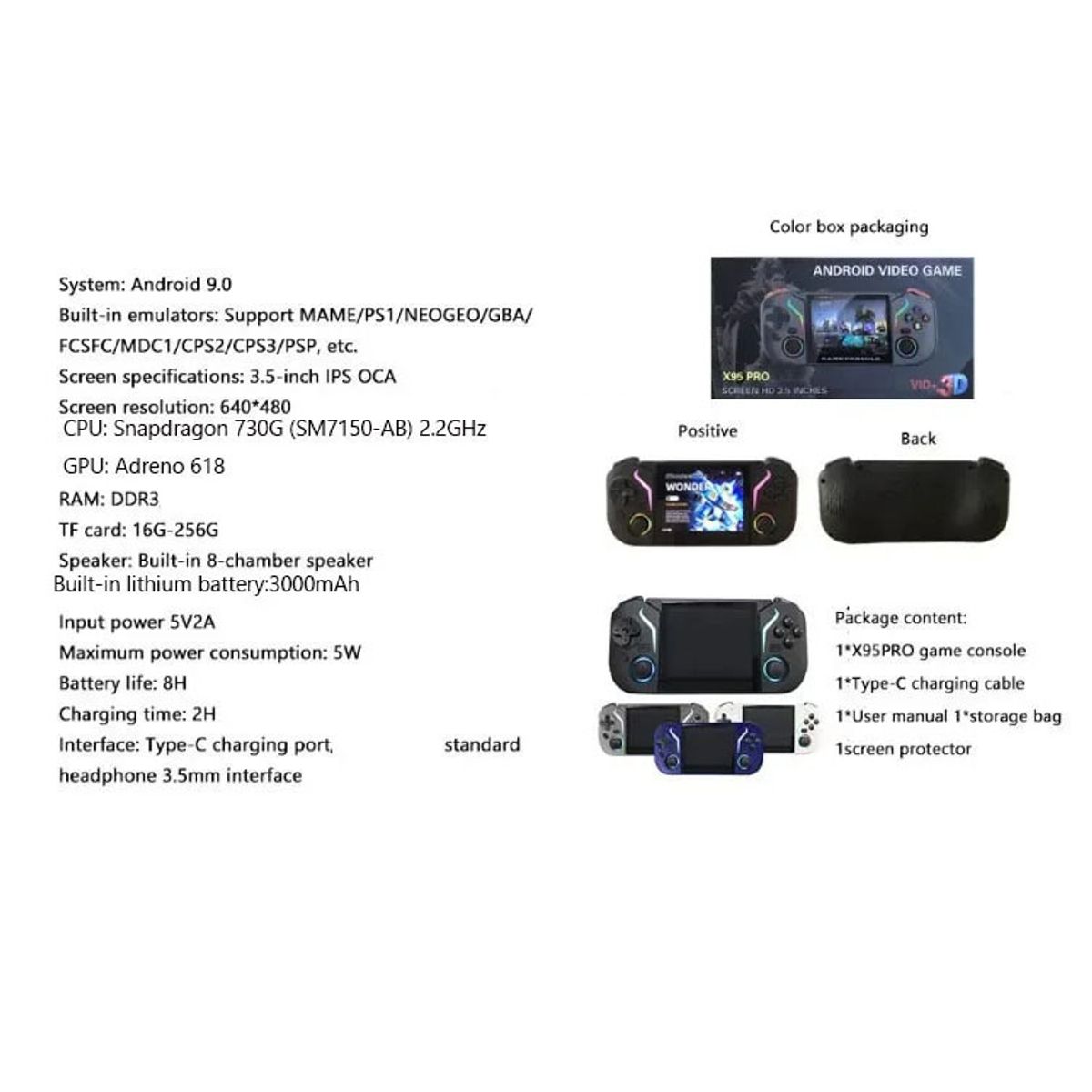 CORRERREY - Consola de Juegos Portátil X95 Pro, 3.5 Pulgadas , Android 9.0, Consola de Videojuegos Retro WiFi