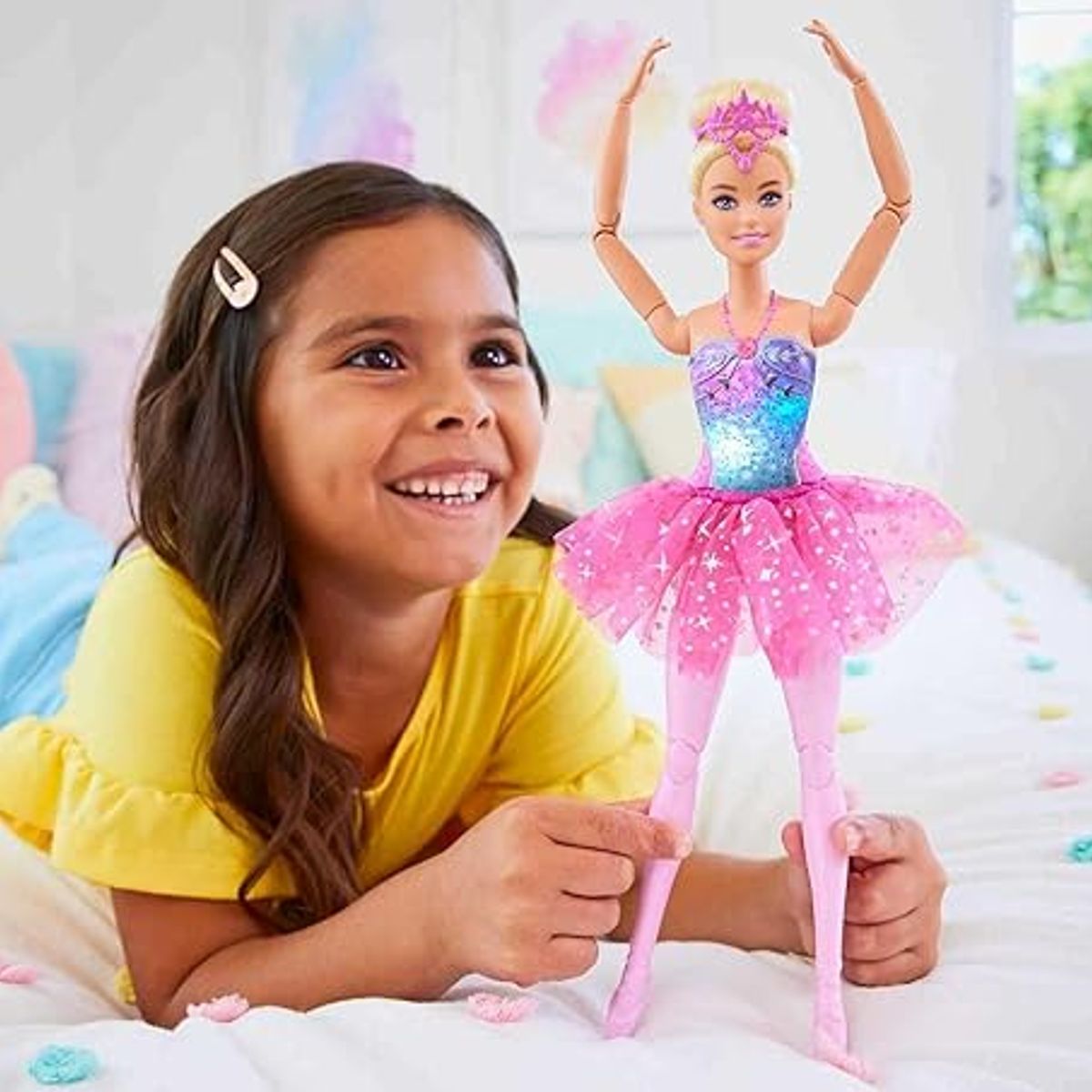 BARBIE - Barbie Fantasía Muñeca Bailarina Luces Brillantes Tutú Rosa