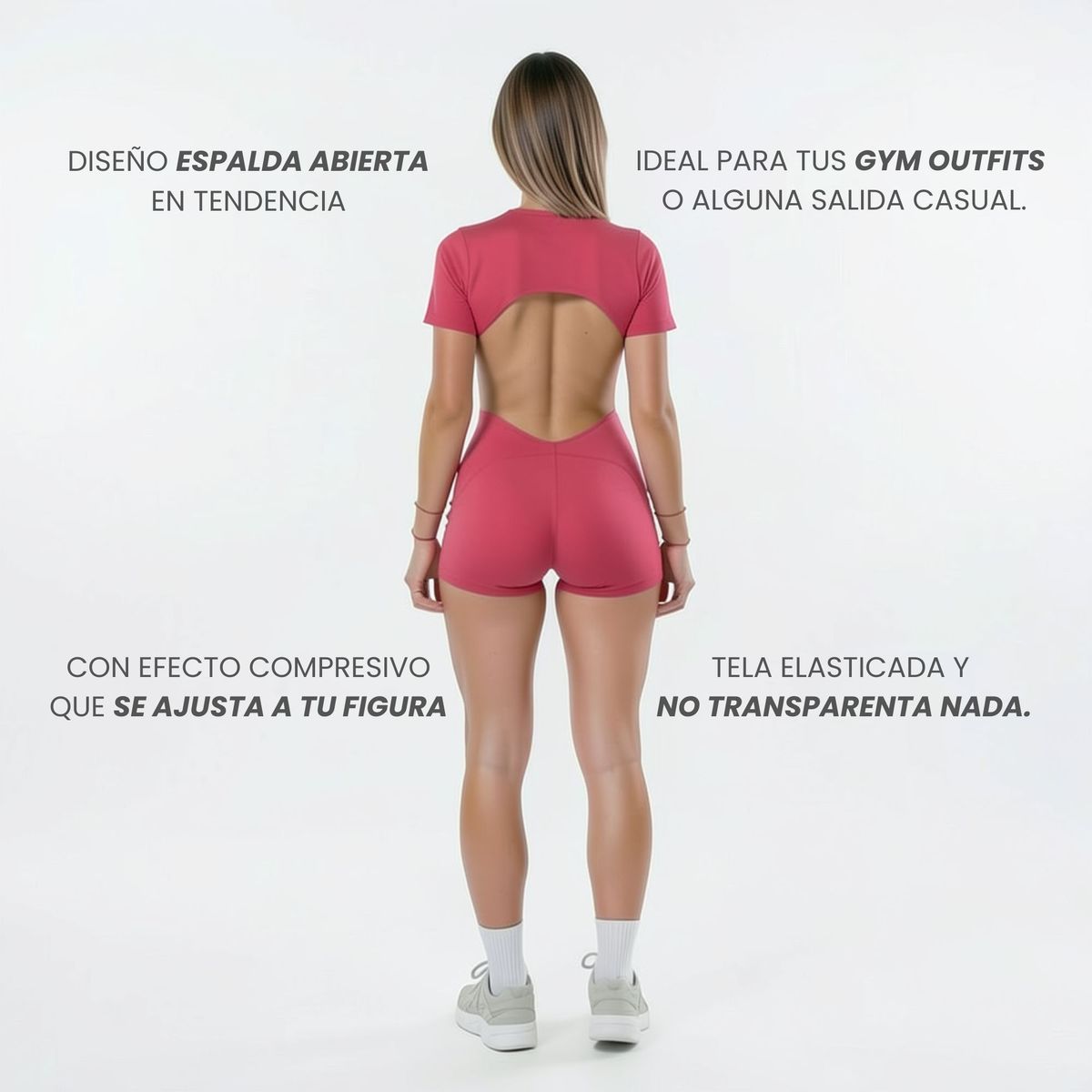 NOVY - Enterito Corto Manga Corta Espalda Abierta Licra Yoga Gym Novy