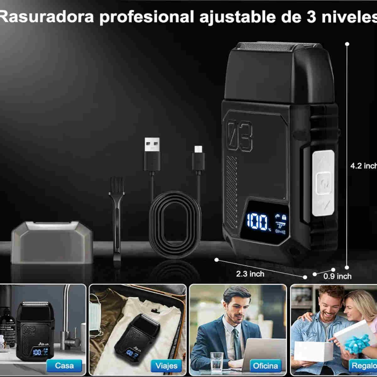 GENERICO - Afeitadora Electrica Maquina Afeitar Barba 3 Niveles Rasuradora Hombre Cabeza BELUG