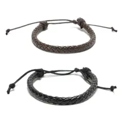 GENERICO - Pulsera Cuero Sintético Pack 2 Café Negro Ajustable Trenzado BELUG