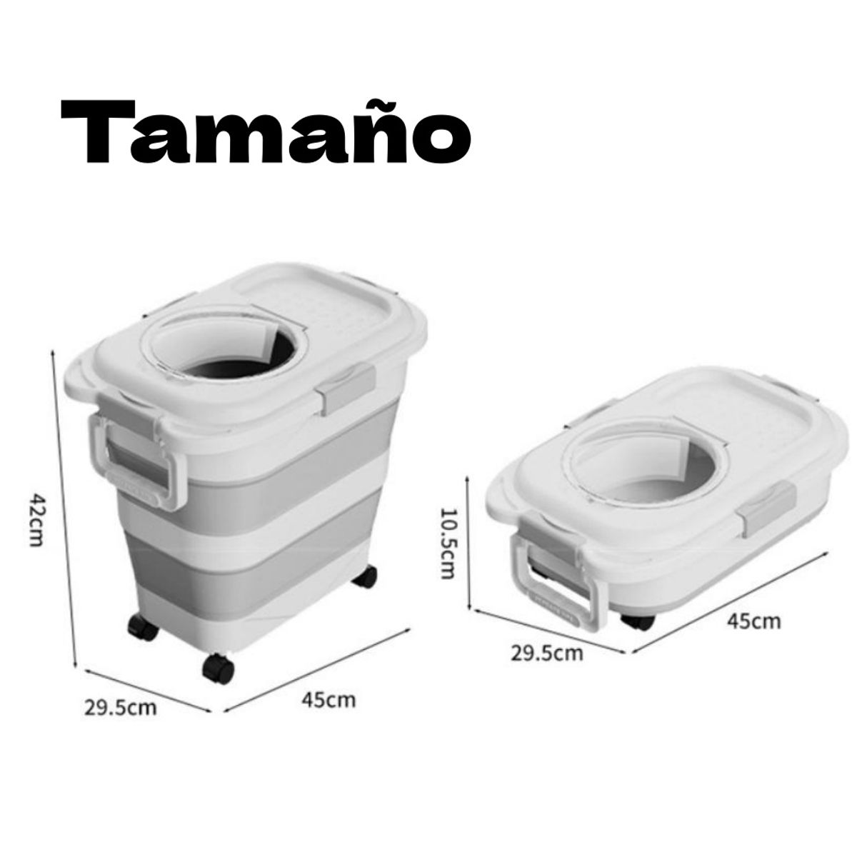 KUANGYE - Contenedor Hermético Almacenamiento De Alimentos Para Perros Gatos 12kg,Plegable Con Ruedas,Pala