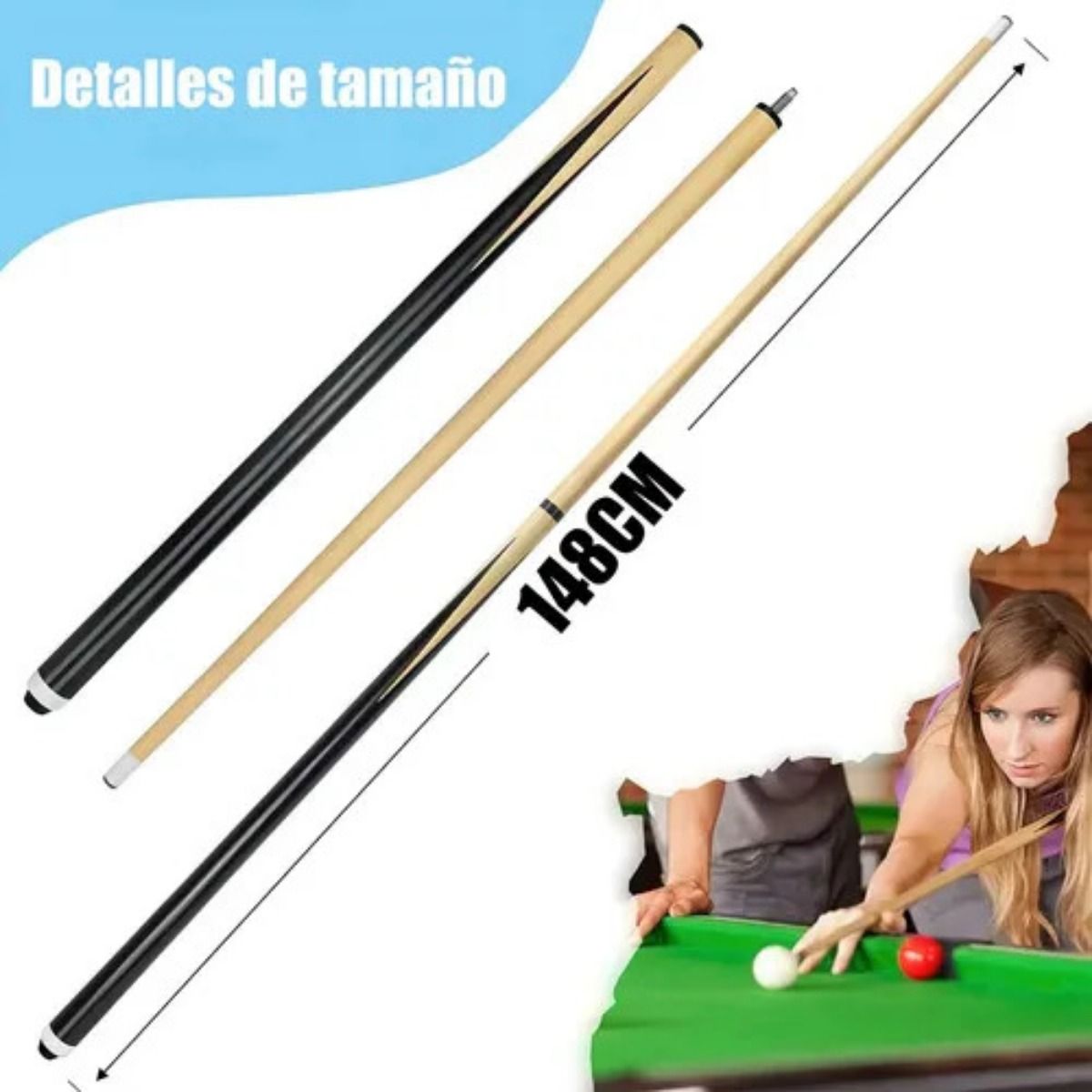 EASY FIT - 4 Tacos De Billar Desarmable De Maple Profesional Snooker