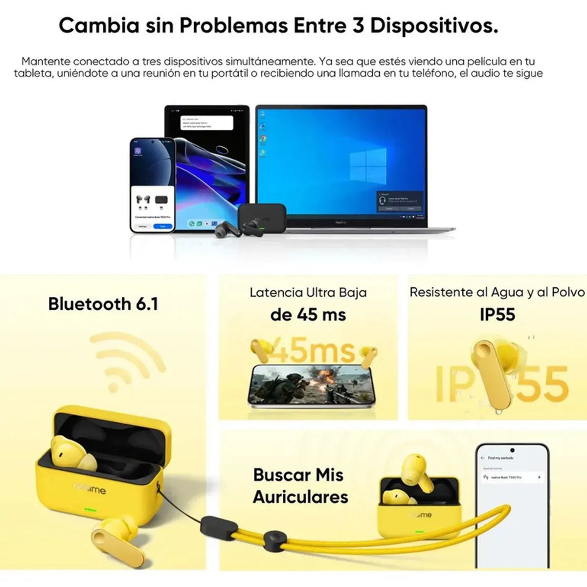 REALME - Cancelación De Ruido Realme Buds T500 Pro Bluetooth Audífonos 12,4 Mm Controller