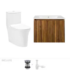STRETTO - Pack Baño Toledo - Mueble Vanitorio Roble + Sanitario