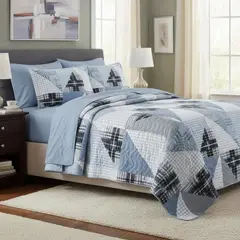 GENERICO - CUBRECAMA DE VERANO KING QUILT CELESTE DISEÑO ELEGANTE GEOMETRIC TFCC687