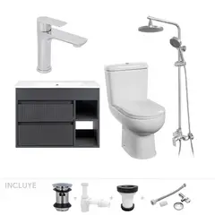 STRETTO - Pack Baño Palencia - Mueble + Sanitario + Grifería + Columna