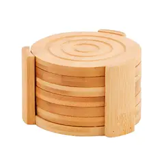 WAKESHOME - Juego De 6 Posavasos De Bambú Con Base Tapete Para Bebida