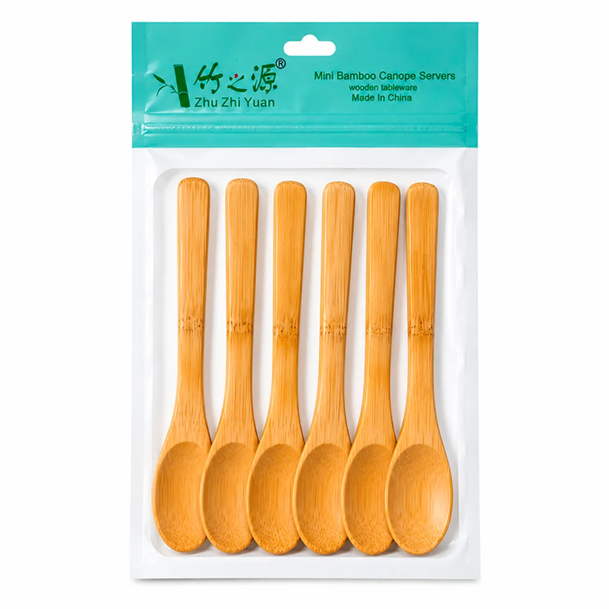 WAKESHOME - Set 6 Cucharas Bambu Natural Reutilizable Cucharita Salsas