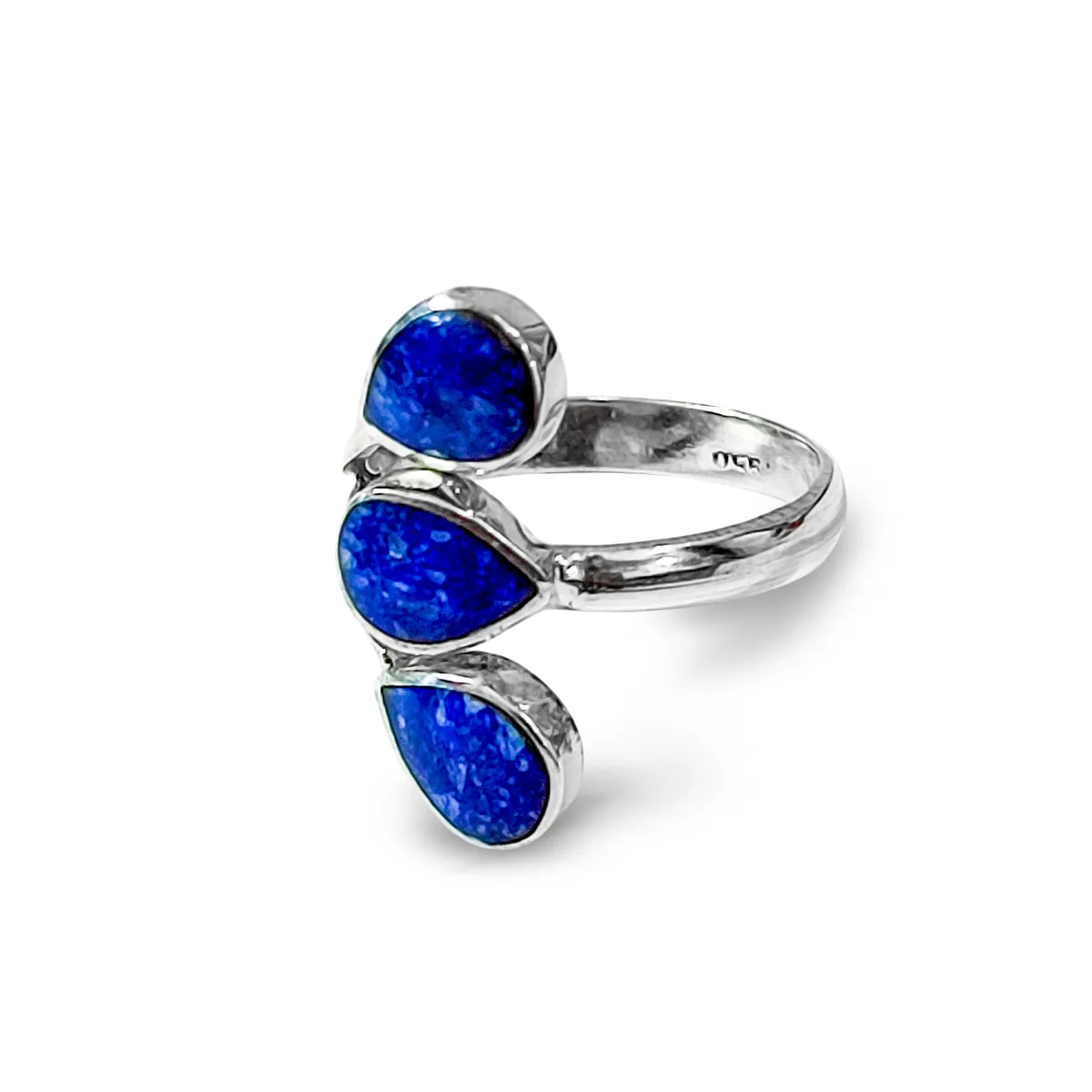 COGGIOLA - Anillo 3 Gotas Lapislázuli Plata Fina 950 Ajustable