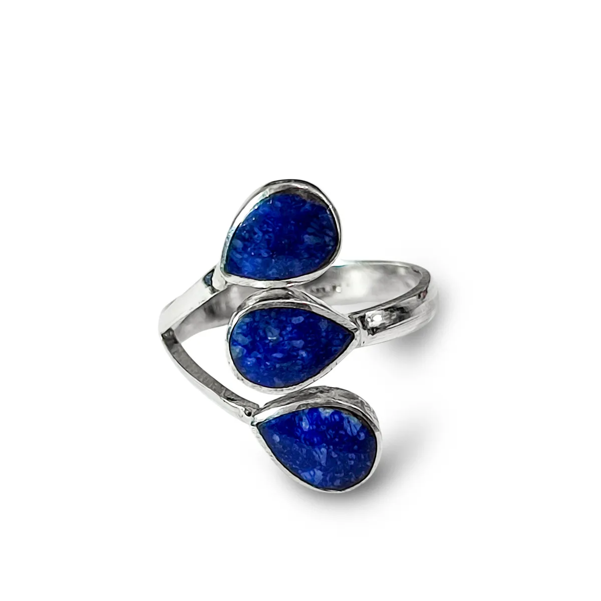 COGGIOLA - Anillo 3 Gotas Lapislázuli Plata Fina 950 Ajustable