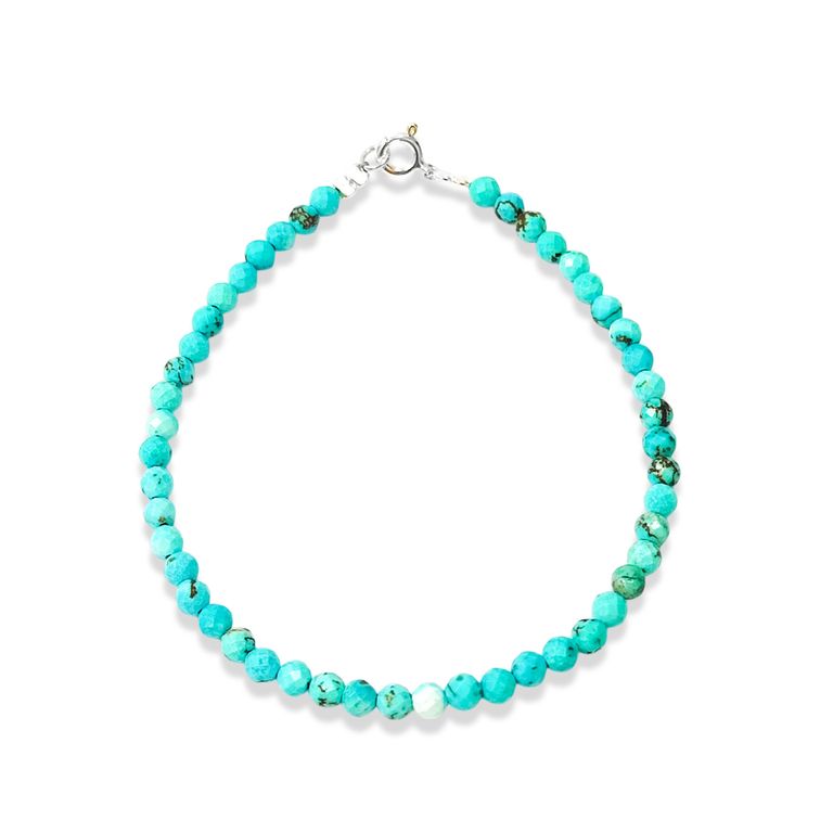 Pulsera Turquesa Facetada 3mm Plata Fina 925 Turquesa TALLA UNICA
