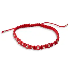 COGGIOLA - Pulsera Tejida Cordón Rojo Bolitas Plata Fina 925