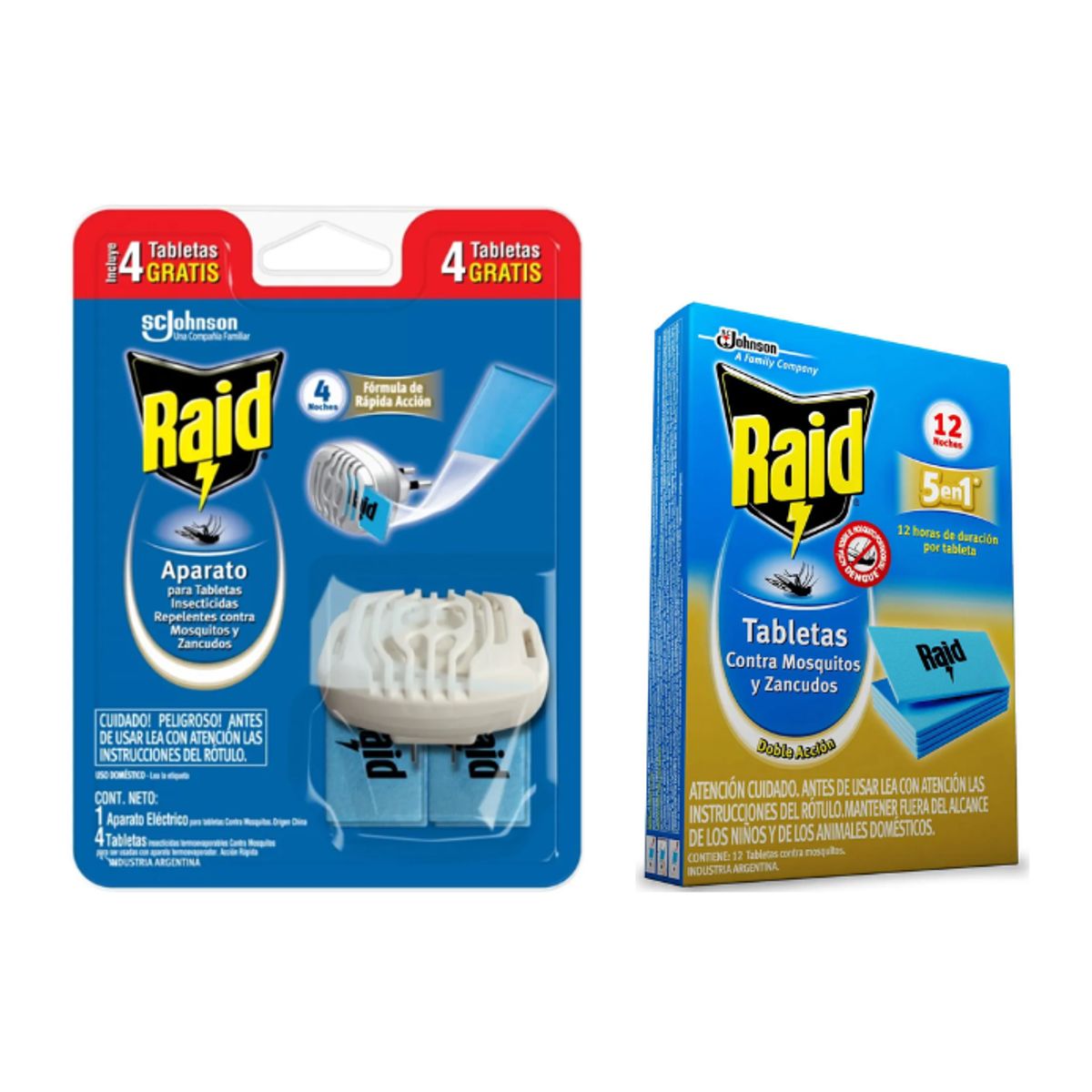 RAID - Pack Insecticida Eléctrico Zancudos Y Mosquitos Con 4 Tabletas + 12 Tabletas Repuesto Raid