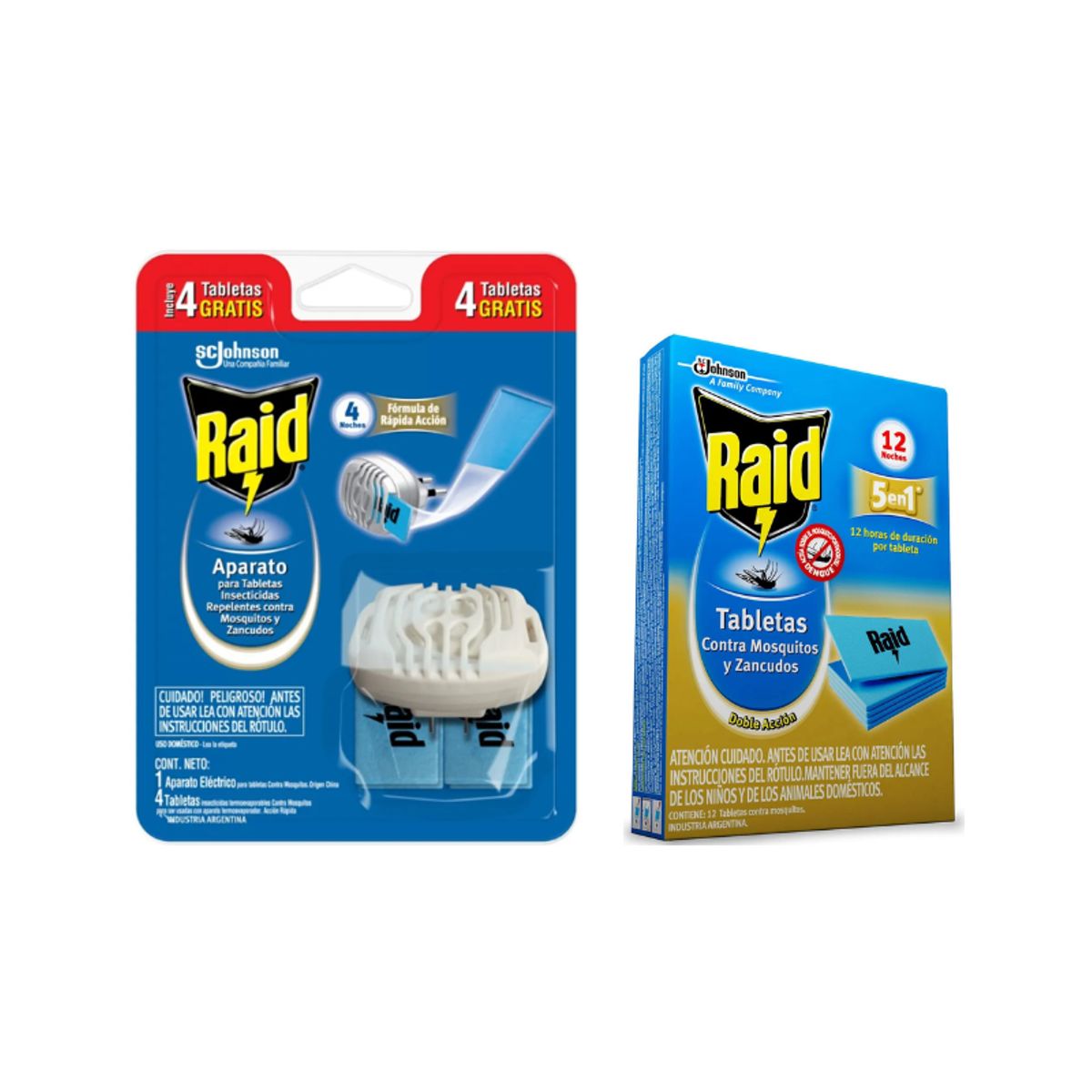 RAID - Pack Insecticida Eléctrico Zancudos Y Mosquitos Con 4 Tabletas + 12 Tabletas Repuesto Raid