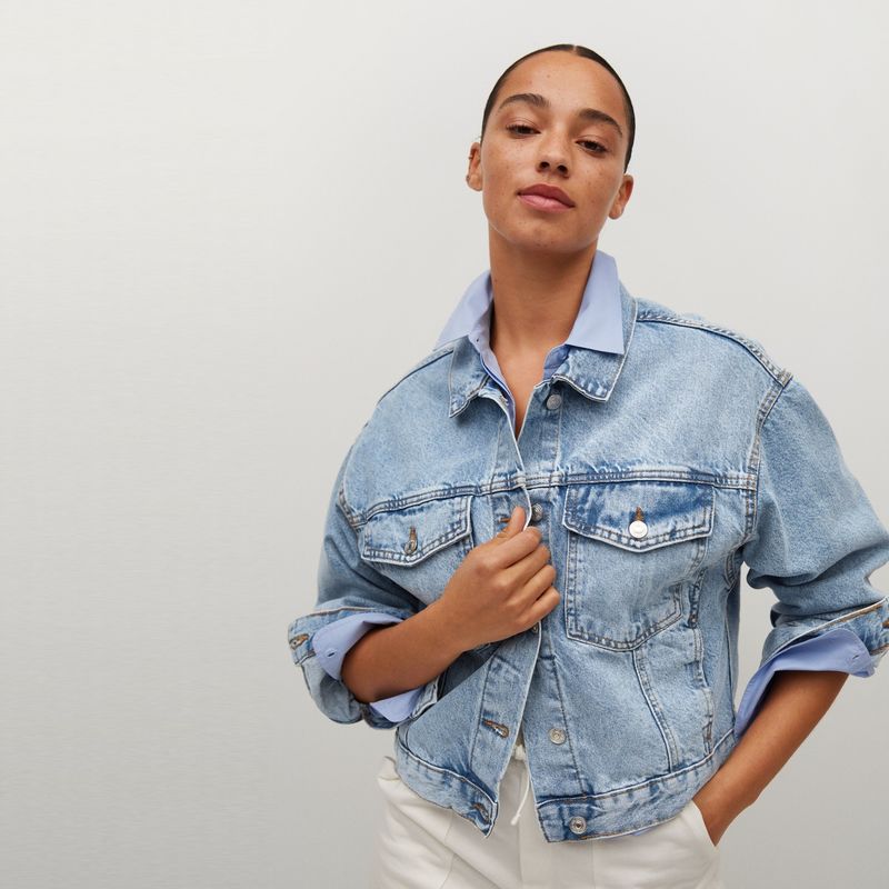 MANGO - Chaqueta Denim Oversize Corta Algodón Sustentable Mujer