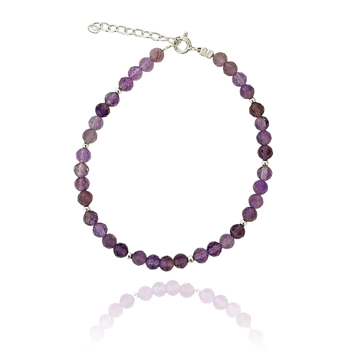 COGGIOLA - Pulsera Amatista Facetada 4mm Bolita Plata Fina 925