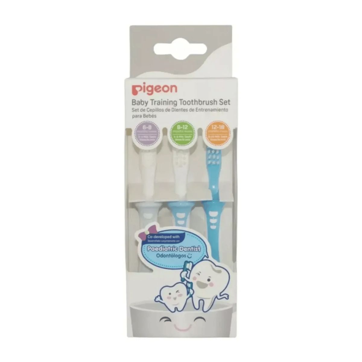 PIGEON - Set De Cepillos Dentales Aprendizaje Pigeon 3 Etapas  Bebe Azul claro