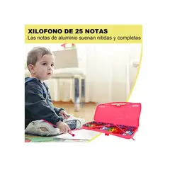 GENERICO - Metalófono Cromático Infantil 25 Notas Xilófono con Maleta de Transporte y Baquetas - Rosa