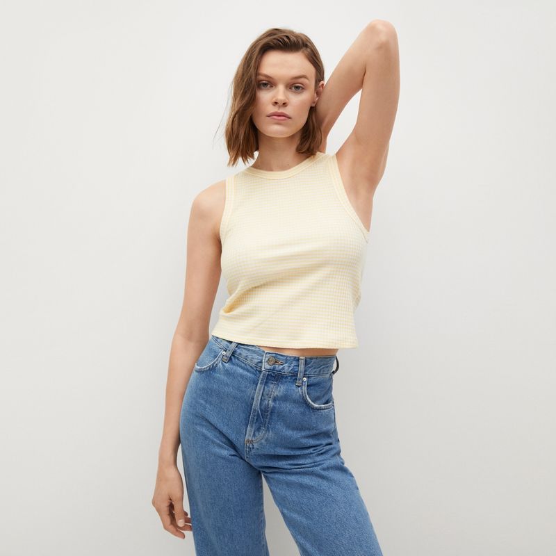 MANGO - Polera Crop Canalé Poliester Reciclado Rita Mujer