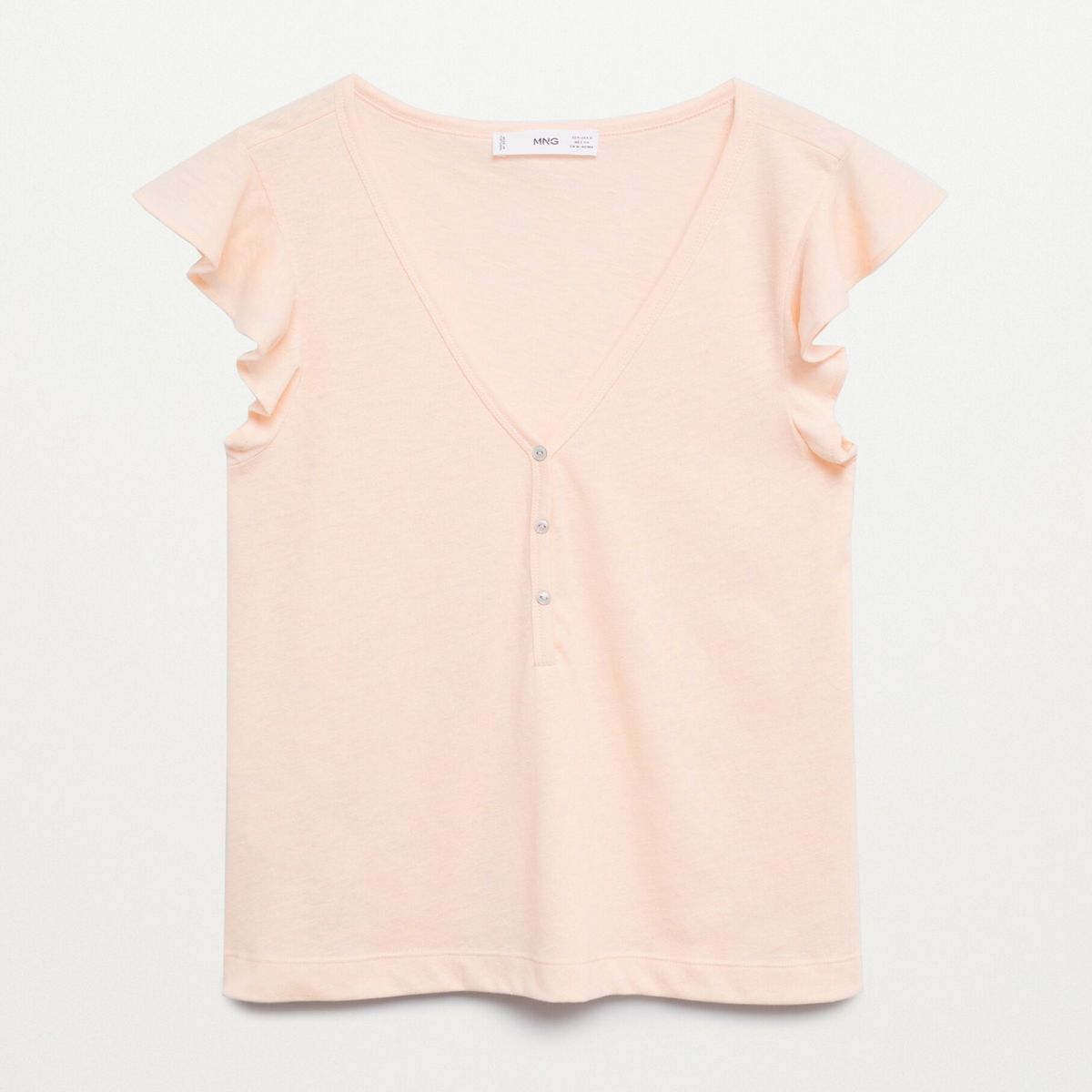 MANGO - Polera Cuello V Manga Volantes Algodón Sustentable Mujer