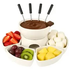 GENERICO - Juego de Fondue de Cerámica Yibaini con 4 Tenedores y Platos para Chocolate o Queso