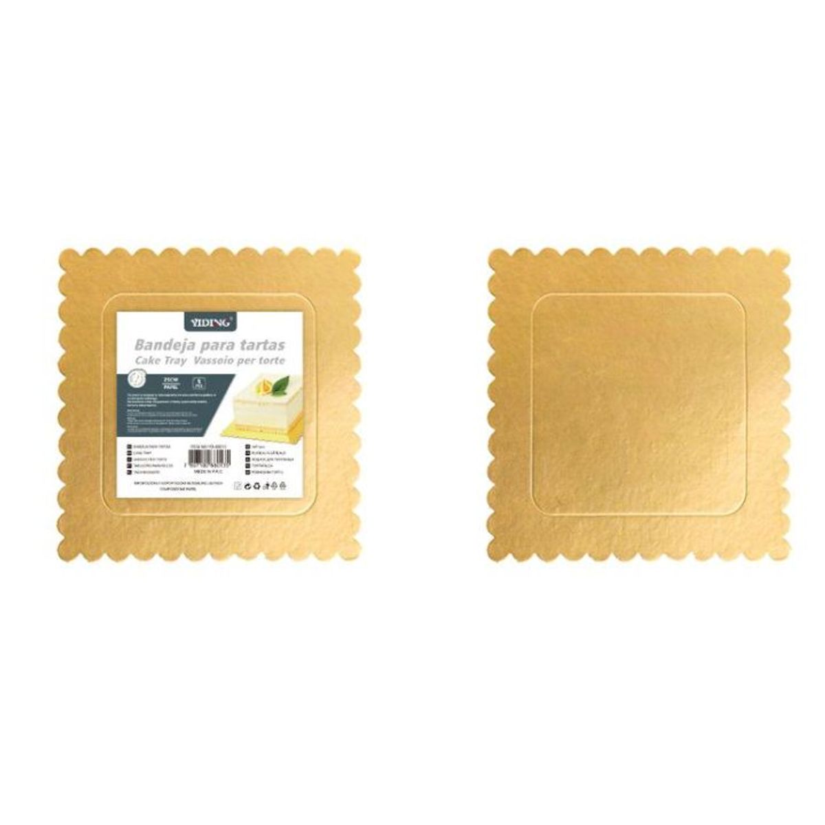 GENERICO - Bandejas Para Tartas Cuadradas - 25cm, Dorado, Pack De 5 PCS