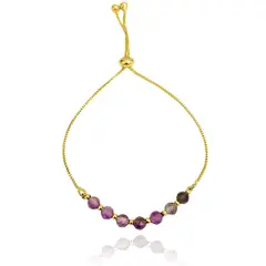 COGGIOLA - Pulsera Amatista Facetada 4mm Veneciana Enchapado Oro 18K Adaptable
