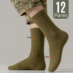 UTILISIMO - Pack 12 Pares Calcetines Táctico Militar Verde 65% Algodón Transpirables