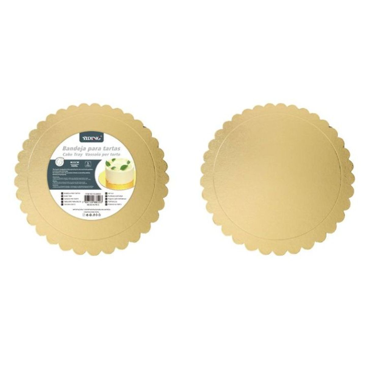 GENERICO - Bandejas Para Tartas Redondas - 35cm, Dorado, Pack De 5 PCS
