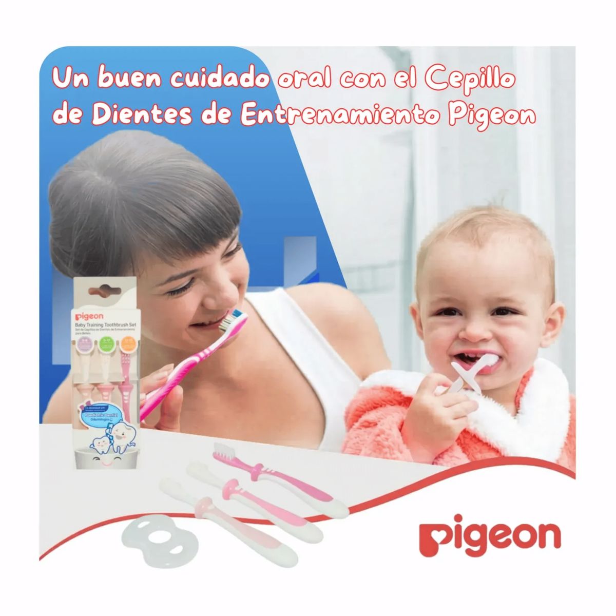 PIGEON - Set De Cepillos Dentales Aprendizaje Pigeon 3 Etapas  Bebe Rosa